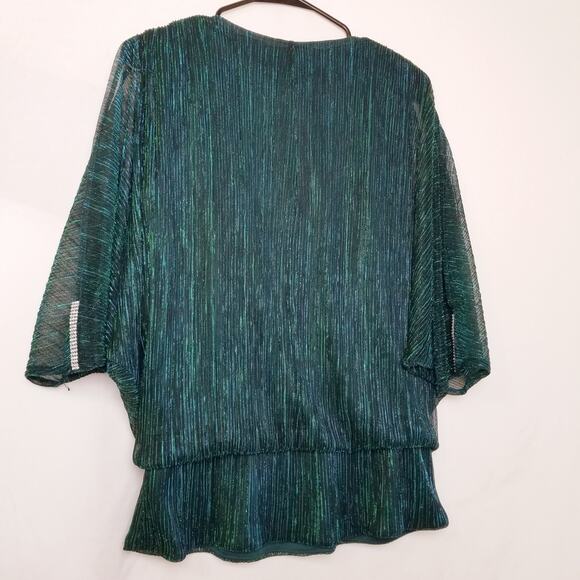 MSK Women's Blue Green Metallic V-Neck Balloon Waist Split Sleeve  Lined Sie L - Picture 3 of 12